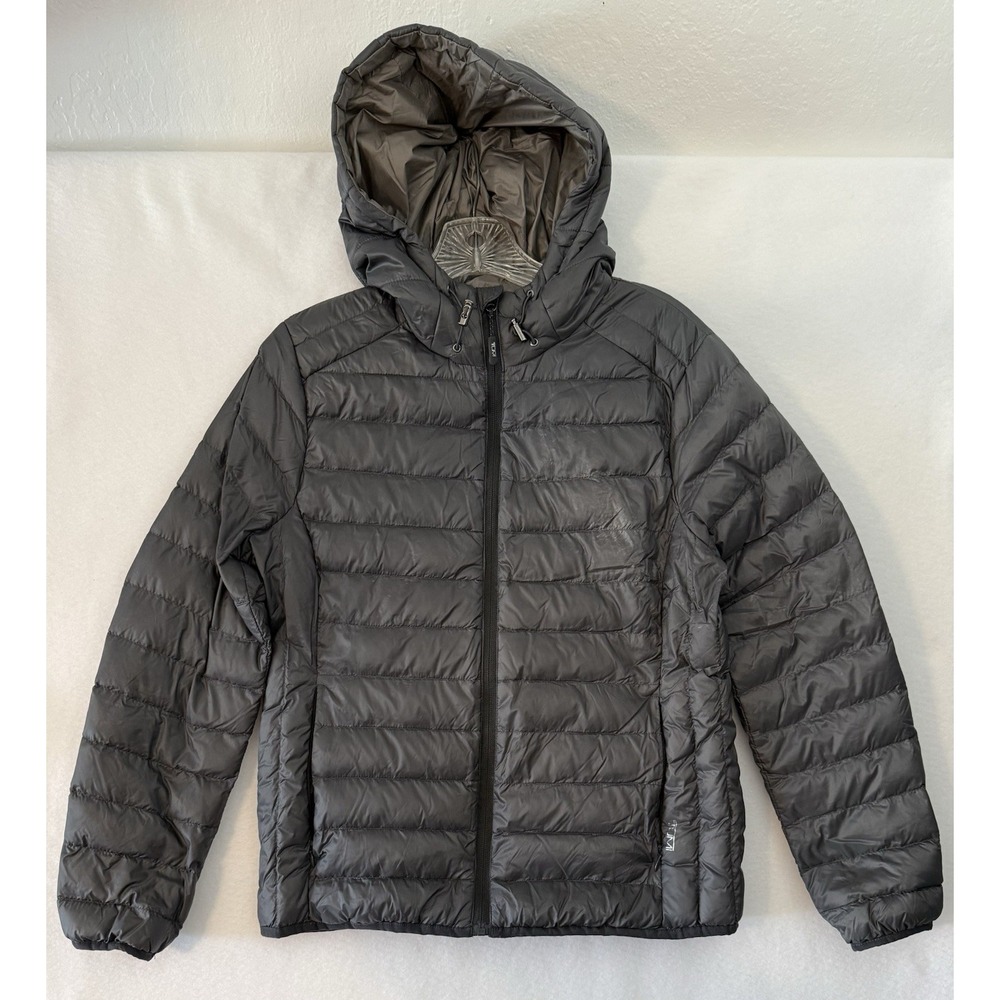 Tumi Packable Down Chevron Puffer Jacket Sz M Ski Camp Winter Warm Cozy Gray